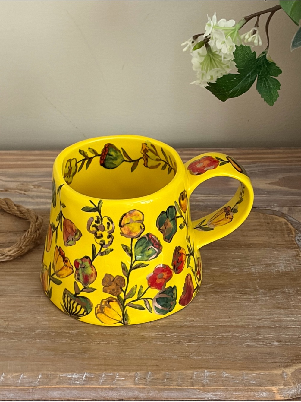 Anthropologie Mud Fairy Yellow Floral Stoneware Mug 🍂🆕